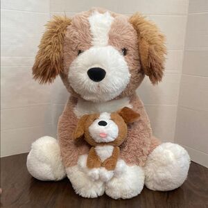 Plush Dog Toy Set Brown and White Stuffed Dog Puppy